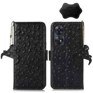 For OPPO Reno8 T 4G Ostrich Pattern Genuine Leather RFID Phone Case(Black)