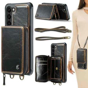 For Samsung Galaxy S23 5G JEEHOOD C22 Series Zipper Wallet Leather Phone Case with Dual Lanyard(Coffee)