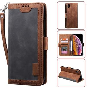 For iPhone XS Max Retro Splicing Horizontal Flip Leather Case with Card Slots & Holder & Wallet(Grey)