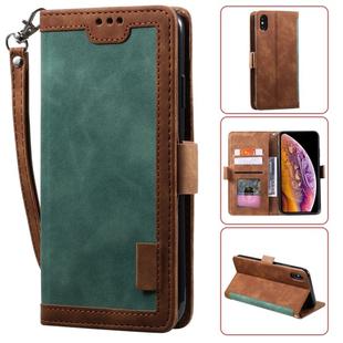 For iPhone XS Max Retro Splicing Horizontal Flip Leather Case with Card Slots & Holder & Wallet(Green)