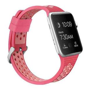 For Apple Watch Series 7 45mm / 6 & SE & 5 & 4 44mm / 3 & 2 & 1 42mm Two-tone Silicone Sports Watch Band(Rose Red Pink)