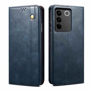 For vivo V27 Oil Wax Crazy Horse Texture Leather Phone Case(Blue)