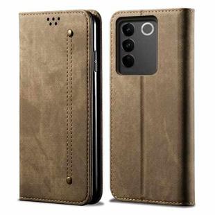 For vivo V27 Denim Texture Leather Phone Case(Khaki)