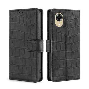 For OPPO A17k Skin Feel Crocodile Magnetic Clasp Leather Phone Case(Black)