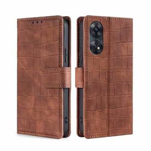 For OPPO Reno8 T 4G Skin Feel Crocodile Magnetic Clasp Leather Phone Case(Brown)