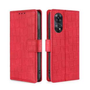 For OPPO Reno8 T 4G Skin Feel Crocodile Magnetic Clasp Leather Phone Case(Red)