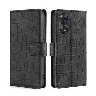 For OPPO Reno8 T 4G Skin Feel Crocodile Magnetic Clasp Leather Phone Case(Black)