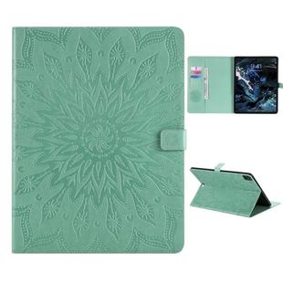 For iPad Pro 12.9 (2020) & Pro 12.9 (2018) Pressed Printing Sunflower Pattern Horizontal Flip PU Leather Tablet Case with Holder & Card Slots & Wallet(Green)