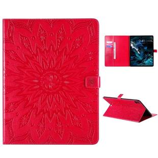 For iPad Pro 12.9 (2020) & Pro 12.9 (2018) Pressed Printing Sunflower Pattern Horizontal Flip PU Leather Tablet Case with Holder & Card Slots & Wallet(Red)