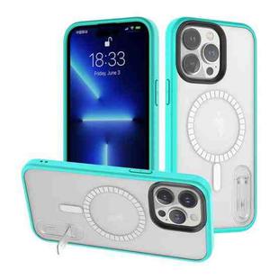 For iPhone 14 Pro Max Terminator MagSafe Magnetic Holder Phone Case(Transparent Cyan-blue)