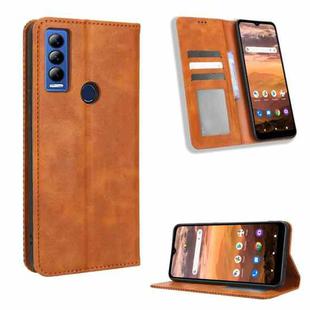 For AT&T Motivate Max U668AA / Cricket Ovation 3 Magnetic Buckle Retro Texture Leather Phone Case(Brown)