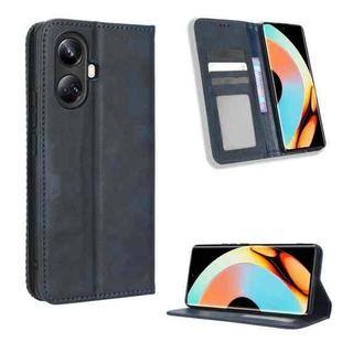 For Realme 10 Pro+ Magnetic Buckle Retro Texture Leather Phone Case(Blue)