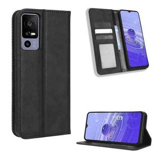 For TCL 40 R 5G Magnetic Buckle Retro Texture Leather Phone Case(Black)