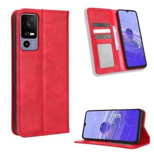 For TCL 40 R 5G Magnetic Buckle Retro Texture Leather Phone Case(Red)