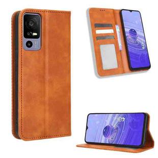 For TCL 40 R 5G Magnetic Buckle Retro Texture Leather Phone Case(Brown)