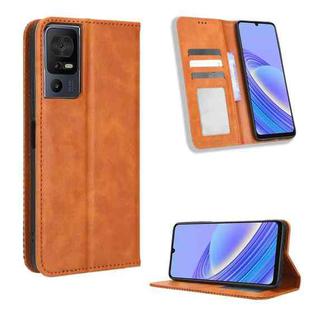 For TCL 40 SE Magnetic Buckle Retro Texture Leather Phone Case(Brown)