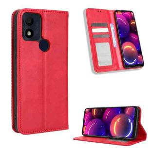 For TCL 305i Magnetic Buckle Retro Texture Leather Phone Case(Red)