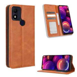 For TCL 305i Magnetic Buckle Retro Texture Leather Phone Case(Brown)