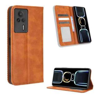 For Xiaomi Redmi K60E 5G Magnetic Buckle Retro Texture Leather Phone Case(Brown)