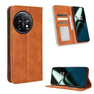 For OnePlus 11 5G Magnetic Buckle Retro Texture Leather Phone Case(Brown)