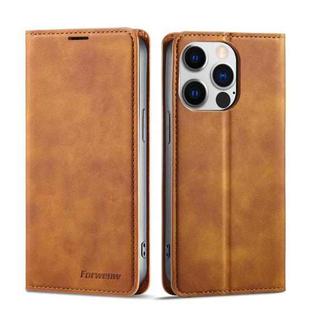 For iPhone 14 Pro Forwenw Dream Series Oil Edge Strong Magnetism Leather Phone Case(Brown)