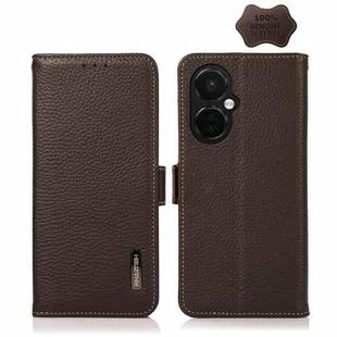 For OnePlus Nord CE 3 KHAZNEH Side-Magnetic Litchi Genuine Leather RFID Phone Case(Brown)