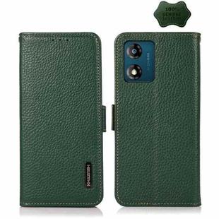 For Motorola Moto E13 2023 4G KHAZNEH Side-Magnetic Litchi Genuine Leather RFID Phone Case(Green)