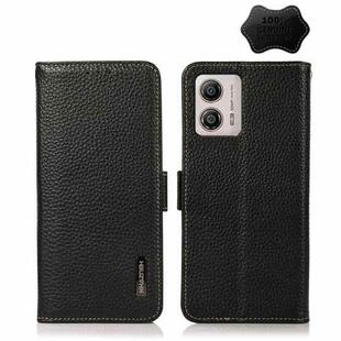 For Motorola Moto G13 / G23 / G53 5G KHAZNEH Side-Magnetic Litchi Genuine Leather RFID Phone Case(Black)