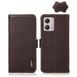 For Motorola Moto G13 / G23 / G53 5G KHAZNEH Side-Magnetic Litchi Genuine Leather RFID Phone Case(Brown)
