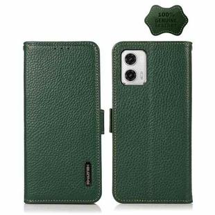 For Motorola Moto G73 5G KHAZNEH Side-Magnetic Litchi Genuine Leather RFID Phone Case(Green)