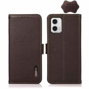 For Motorola Moto G73 5G KHAZNEH Side-Magnetic Litchi Genuine Leather RFID Phone Case(Brown)