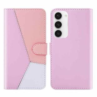 For Samsung Galaxy S23 5G Tricolor Stitching Flip Leather Phone Case(Pink)