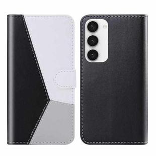 For Samsung Galaxy S23 5G Tricolor Stitching Flip Leather Phone Case(Black)