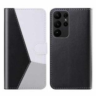 For Samsung Galaxy S23 Ultra 5G Tricolor Stitching Flip Leather Phone Case(Black)