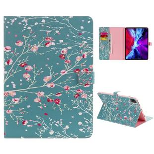 For iPad Pro 12.9 (2020) Colored Drawing Horizontal Flip Leather Tablet Case with Holder & Card Slot & Wallet(Apricot Blossom Tree)