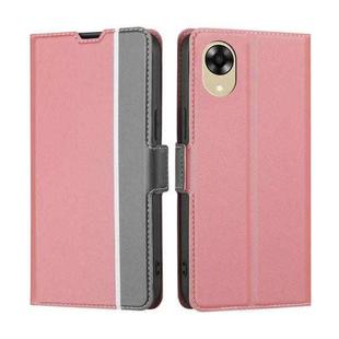 For OPPO A17k Twill Texture Side Buckle Leather Phone Case(Pink)