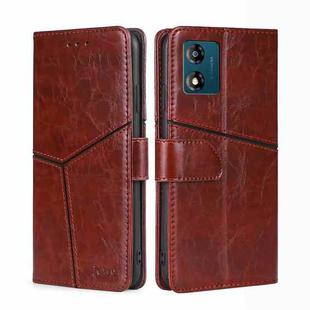 For Motorola Moto E13 4G Geometric Stitching Horizontal Flip Leather Phone Case(Dark Brown)