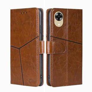 For OPPO A17k Geometric Stitching Horizontal Flip Leather Phone Case(Light Brown)