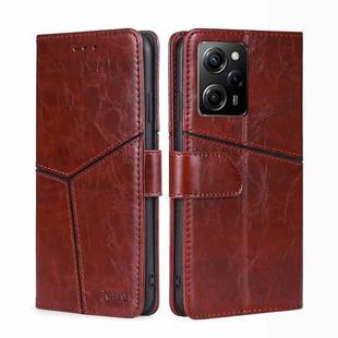 For Xiaomi Poco X5 Pro / Redmi Note 12 Pro Speed Geometric Stitching Horizontal Flip Leather Phone Case(Dark Brown)
