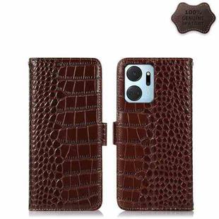 For Honor X7a 4G Crocodile Top Layer Cowhide Leather Phone Case(Brown)