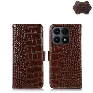 For Honor X8a 4G Crocodile Top Layer Cowhide Leather Phone Case(Brown)