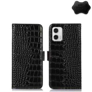 For Motorola Moto G73 5G Crocodile Top Layer Cowhide Leather Phone Case(Black)