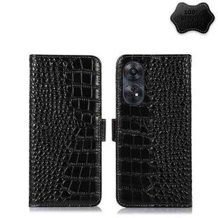 For OPPO Reno8 T 4G Crocodile Top Layer Cowhide Leather Phone Case(Black)