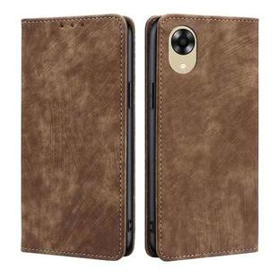 For OPPO A17k RFID Anti-theft Brush Magnetic Leather Phone Case(Brown)