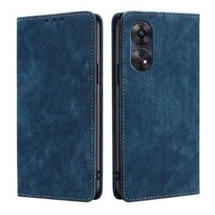 For OPPO Reno8 T 4G RFID Anti-theft Brush Magnetic Leather Phone Case(Blue)