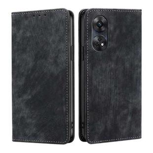 For OPPO Reno8 T 4G RFID Anti-theft Brush Magnetic Leather Phone Case(Black)