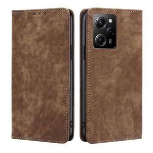 For Xiaomi Poco X5 Pro / Redmi Note 12 Pro Speed RFID Anti-theft Brush Magnetic Leather Phone Case(Brown)