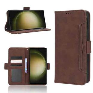 For Samsung Galaxy S23 Ultra 5G Skin Feel Calf Texture Card Slots Leather Phone Case(Brown)