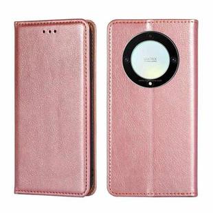 For Honor X9a 5G Gloss Oil Solid Color Magnetic Leather Phone Case(Rose Gold)