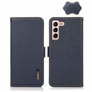 For Samsung Galaxy A24 4G KHAZNEH Side-Magnetic Litchi Genuine Leather RFID Phone Case(Blue)